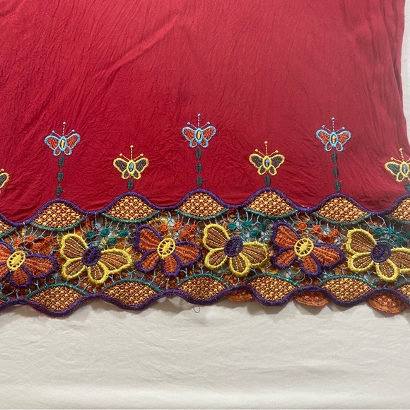 boho Blouse Top Woman Large Embroidered Butterfly long sleeve Red stone neck - Picture 6 of 8
